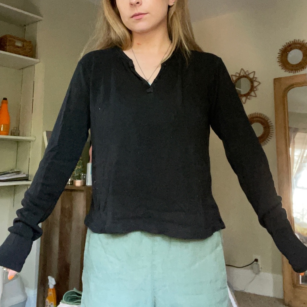 John Galt black ribbed Henley top